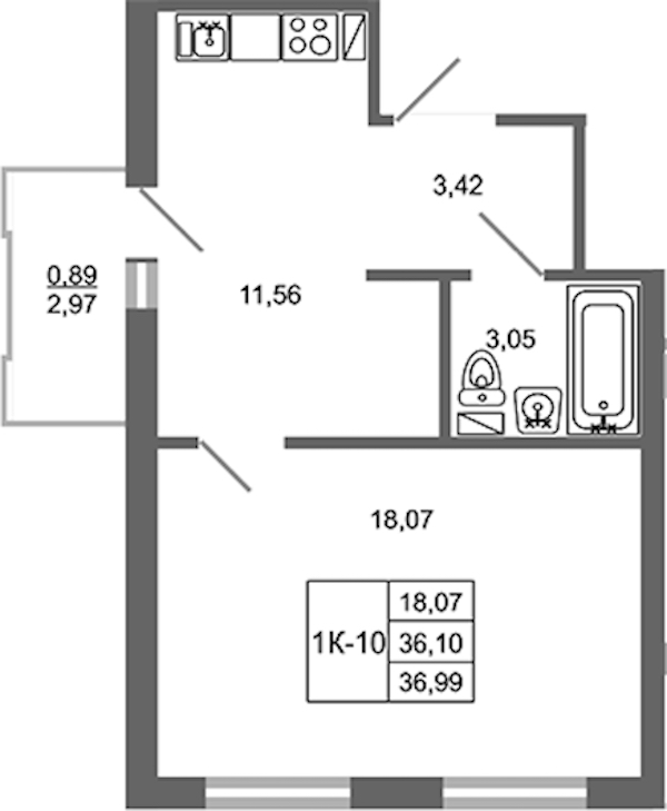 1-комнатная квартира 36.99 м², 7/17 эт., ЖК «Стороны Света 2»